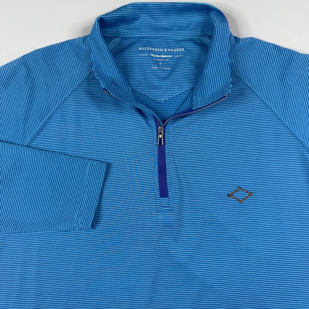 Holderness & Bourne 1/4 Zip Pullover Mens Small Blue Striped Tailored Fit
